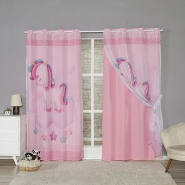 Imagem de NALU CASA E DECORAÇÃO Cortina Infantil Voil Estampada com Forro, 2,80x2,20m, Poliéster 160 Fios, Decorativa, para Quarto Bebê, Sala, Escritório (UNICORNIO ESTRELA)