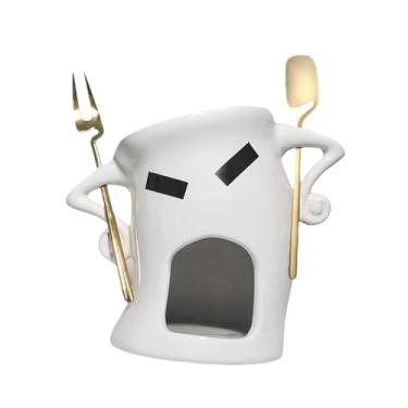 Imagem de Generic Caneca de cerâmica para fondue de chocolate com garfo e colher decorativa para queijo, copo de derretimento pessoal, pote de fondue para noites, Branco