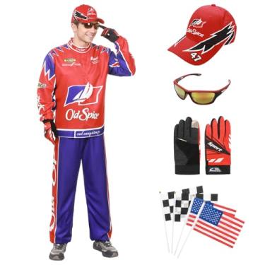 Imagem de DreamJ Fantasia de motorista de carro de corrida masculina adulta, 10 peças para fantasia de Halloween, conjunto de cosplay, Vermelho, G