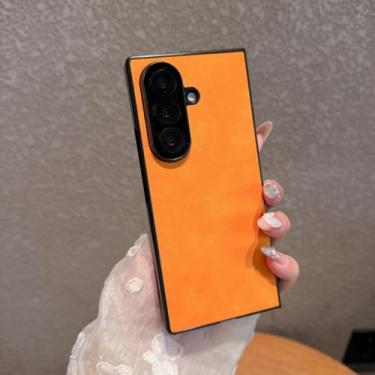 Imagem de Capa dobrável de couro sintético de luxo para Samsung Galaxy Z Fold 7 6 5 4 3 5g Fold7 Fold6 à prova de choque (para Galaxy Z Fold5/Laranja)