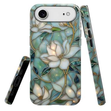 Imagem de heindiy Compatível com iPhone 17 Air, capa brilhante, proteção total, à prova de choque, anti-arranhões, capa de TPU, capas para homens e mulheres - flores de magnólia vintage