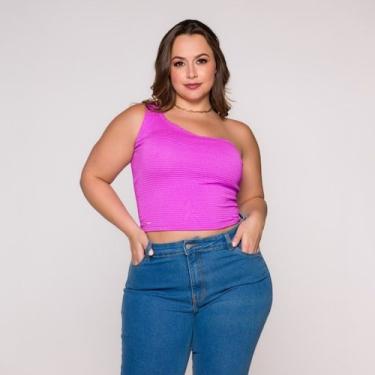 Imagem de Blusa Cropped Um Ombro Só - Croppeds Store, GG, Rosa, Escuro