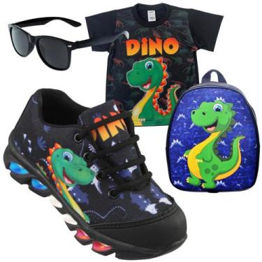 Imagem de kit Tenis de led infantil meninos Ledstar dinossauro luzinhas desenhos