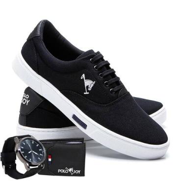 Imagem de Kit Sapatênis Lona com Relógio e Carteira Masculino Casual - Polo Joy,