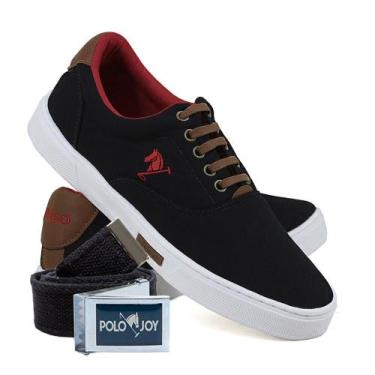 Imagem de Kit 1 Tênis Casual Em Lona + 1 Cinto Polo Joy, 40, Preto