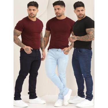 Imagem de Kit 3 Calças Masculina Jeans Skinny Lisa Básica Com Lycra A- 110/140/1