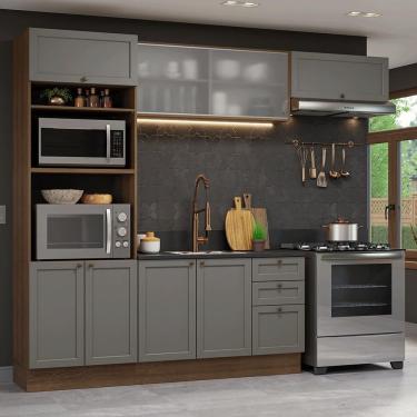 Imagem de Cozinha Completa Vik 8 Portas 3 Gavetas em MDF 270 cm Cinza Rustic com Torre Quente