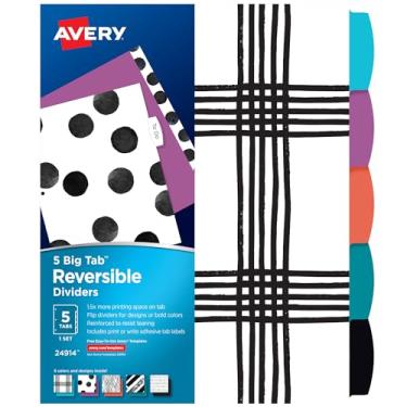 Imagem de Avery Divisórias de moda reversíveis Big Tab para 3 fichários, conjunto de 5 abas, padrão preto e branco, 1 conjunto (24914)