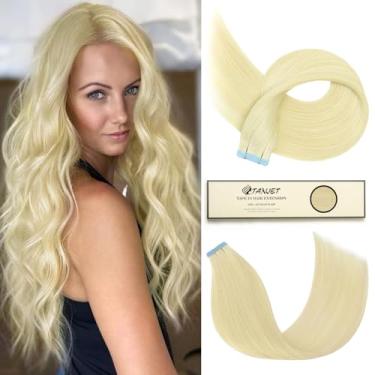 Imagem de Sunya Extensões De Cabelo Com Fita Adesiva, Loiro Platinado Humano, 40 Cm, Liso, Sem Costura, Trama Pele Real, Nº 60, 40G, 20 Unidades/Pacote