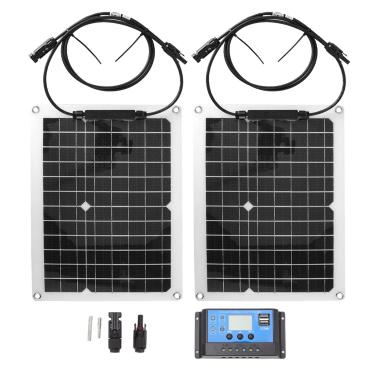 Imagem de Kit inicial de painel solar, 2 pces kit de painel solar 50 w painel de carga solar de silício monocristalino com controlador 10a para carro, iate, equipamento eletrônico