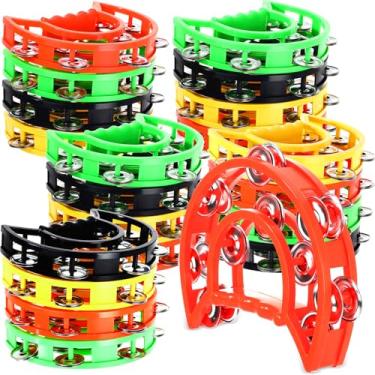 Imagem de Boao 20 peças de pandeiro de fileira dupla, meia lua, fileira dupla, instrumentos de percussão com alça para adultos, KTV, festa (colorido)