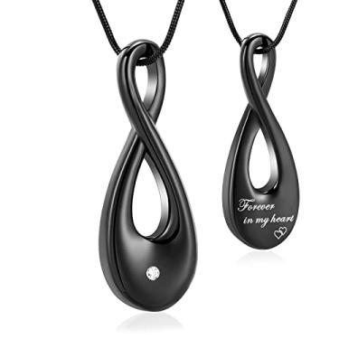 Imagem de QGJNSGC Colar de urna de cremação para cinzas, gota, coração, infinito, pingente, lembrança, presente de cremação, presente para humanos, Forever in my heart, presente de simpatia pela perda do ente