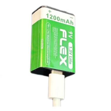 Imagem de Bateria 9v Recarregavel de Litio via Cabo USB-C com Led indicador de carga 1200mAh de Potência
