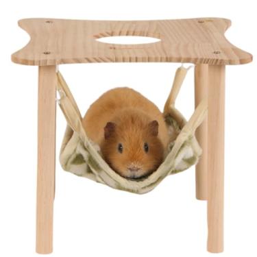 Imagem de Copfeu Rede de esconderijo de porquinho-da-índia com suporte e plataforma de madeira, brinquedos de refúgio de animais pequenos para porquinhos-da-índia, anão, coelho, chinchila, furões, ratos