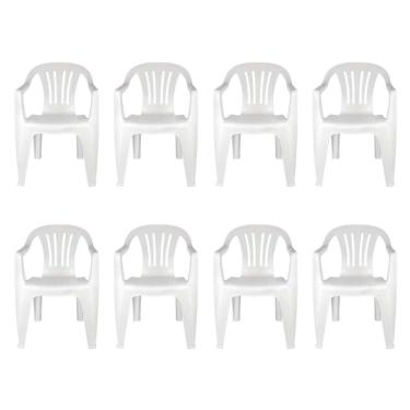 Imagem de Kit 8 Cadeiras Poltrona Plástica Empilhavel Reforçada Branca 182kg Mor