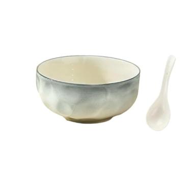 Imagem de Conjunto de pratos cinza claro de pedra colorida sob o esmalte simples - tigela de 20 cm + colher