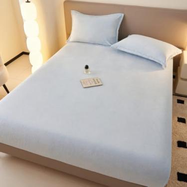 Imagem de Capa de Colchão Cor Sólida Luxuosa Flanela Macia Veludo Protetor de Colchão Antiderrapante Queen Size Cobertura de Colchão Bordas Elásticas para Todas as Estações Azul-1||200 x 220 cm (Conjunto de 3