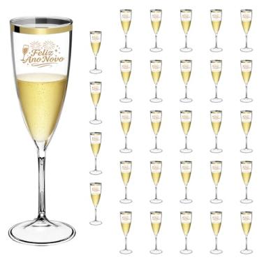 Imagem de Taça Espumante Ano Novo 170ml Acrílico Borda Dourada 30pçs (TRANSPARENTE)
