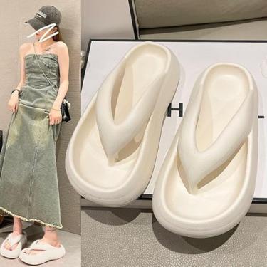 Imagem de Chinelos de fundo grosso aumentam a altura para uso externo sandálias antiderrapantes chinelos femininos verão praia praia praia litoral, branco 6-6,5 (menos de um tamanho)