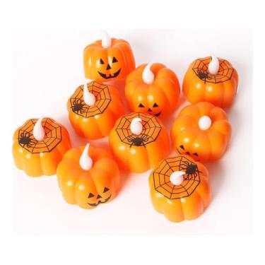 Imagem de Velas Para Halloween, AbóBora E Teia De Aranha, IluminaçãO Artificial Segura Sem Fogo, DecoraçãO Para Mesa(12 Unidades)