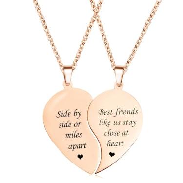 Imagem de Colar para 2 - Colar de coração combinando com pingente de melhores amigos, conjunto de 2 presentes de aniversário, One Size, Aço inoxidável, Sem Pedra Preciosa