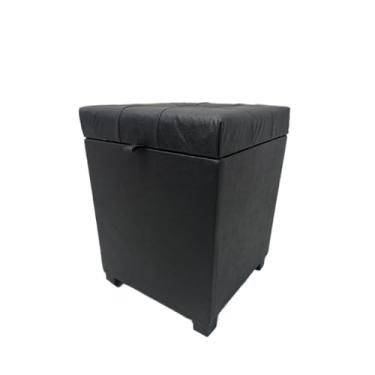 Imagem de Puff Baú Quadrado 1 Lugar Em Mdf Em Suede Puff Sala Banco Pufe Banquetas(Rodízio,Preto Corino)