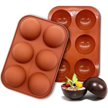Imagem de 2 peças de molde de silicone com 6 furos para chocolate, bolo, geleia, pudim, sabonete artesanal, molde redondo de meia esfera antiaderente, forma de cupcake sem BPA