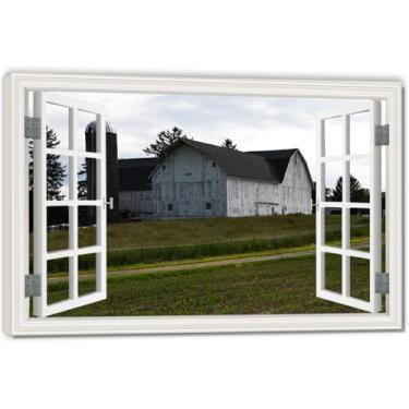 Imagem de Impressão em tela de ilusão de janela falsa Big BarnArtistic, arte de parede com vista panorâmica real para sala de estar 80 x 120 cm emoldurada