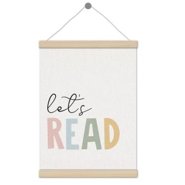 Imagem de Cartazes de canto de leitura para sala de aula, decoração de sala de aula boho moldura de pôster 30,5 x 40,6 cm, decoração de canto de leitura, decoração de arte de parede Boho Let's Read para quarto