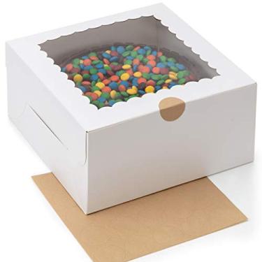 Imagem de BLUSHORE Cake Boxes 10 Inch - Sturdy White 10 Inch Cake Box With Window and Sticker Seals - Bulk Boxes for Transport of Bundt Cake, Cheesecake, and More - Disposable Cake Containers - 10x10x5 Cake Boxes - White Bakery Boxes With Window[25-Pack]