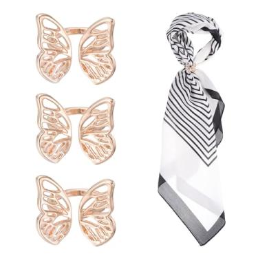 Imagem de PATIKIL Clipe de anel de lenço de seda, 3 peças de cachecóis de borboleta, pino, xale, fivelas, moda, metal, roupas, anel de envoltório para mulheres, acessórios de joias, presente, ouro rosa