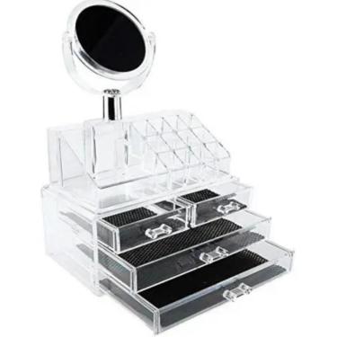 Imagem de Organizador De Cosmeticos Maquiagem 4 Gavetas E Espelho Acrilico Porta Batom Pincel Lapis Joia