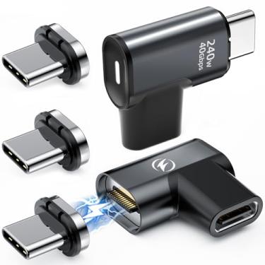 Imagem de YaCeSyn Pacote com 2 adaptadores USB C magnéticos de 240 W com 4 pontas de conector, extensor magnético tipo C de 90 graus de 24 pinos, USB4 40Gbps 8K 60Hz compatível com Thunderbolt 3/4 MacBook