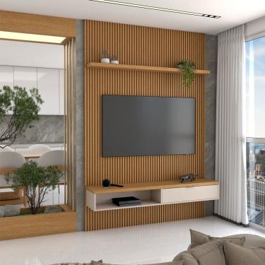 Imagem de Painel para TV Até 60 Polegadas Home 1 Porta 140 Cm Natural Ripado/Off White - Panorama Móveis