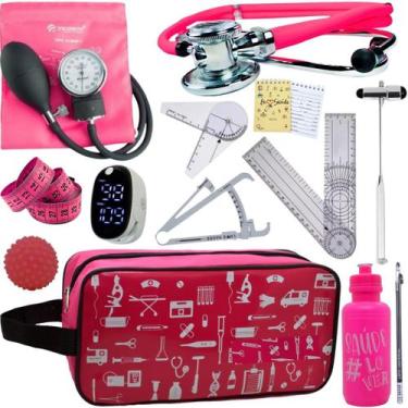Imagem de Kit Fisioterapia Necessaire Estampada Goniometro Martelo Buck Fita Imc