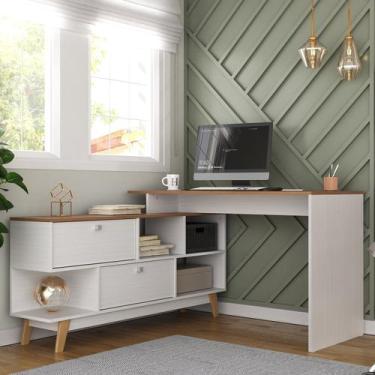 Imagem de Escrivaninha Mesa Escritório Escrivaninha em L Retrô 136x120cm - Hecol