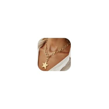 Imagem de Your Always Charm Colar de estrela, dourado, grosso, corrente de ouro, colares para mulheres, presentes de Natal, Latão, Latão