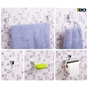 Imagem de Jogo Banheiro 5pc Brilhante Toalha Papel Higienico Sabonete - STEEL