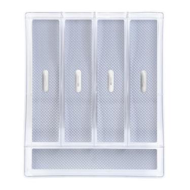 Imagem de Glad Organizador de gavetas de talheres e utensílios – Bandeja de armazenamento de plástico transparente dividida com 5 compartimentos para talheres e talheres de cozinha – livre de BPA, seguro para