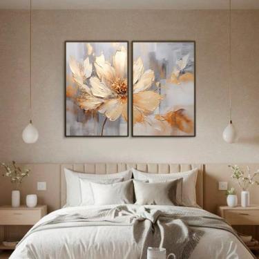 Imagem de Quadro Decorativo Flor Dourada Kit 2 Quadros - ArtBeni Quadros, 50x70c