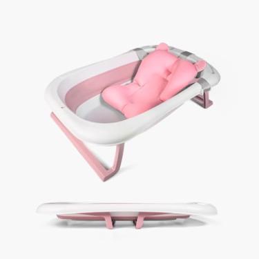 Imagem de Banheira De Bebê Dobrável Portátil Com Almofada De Banho (Rosa)