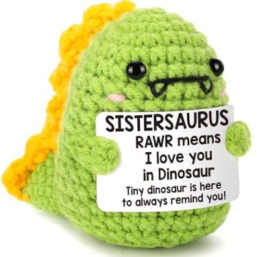 Imagem de Mini Sister Christmas Birthday Gifts Ideas RAWR Love You Emotional Cheer Up Support Gifts Cute Handmade Knitted Dinosaur Christmas Stocking Stuffers Friendship Gifts for Sisters Sis Valentine's Day