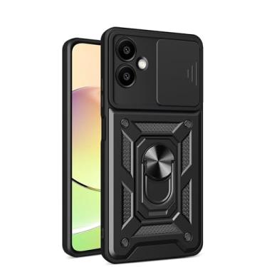 Imagem de RKINC Capa para Samsung Galaxy A06 com capa deslizante para câmera e anel giratório com suporte de grau militar à prova de choque com suporte magnético para carro, preta
