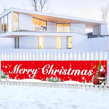 Imagem de Faixa de decoração de Feliz Natal para ambientes externos, decorações internas de Natal para festa de Natal, decoração de cerca de varanda de Natal Banner ao ar livre, decorações festivas de garagem,
