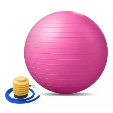 Imagem de Bola Pilates Suiça Yoga 65cm, Suporta até 200kg, Anti-Burst, com Linhas Antiderrapantes, com Faixa Elástica 150cm e Bomba, para Yoga, Fisioterapia e Exercícios (Rosa)