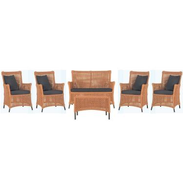 Imagem de Jogo Sofá 4 Poltronas E Mesa Igapó Marrom E11 Trama Original Terra Cota