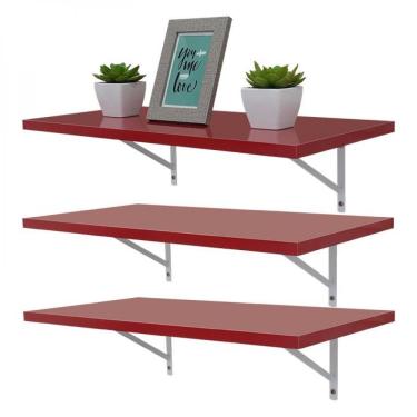 Imagem de Kit 3 Prateleiras 80 X 30cm Vermelha Com Mão Francesa