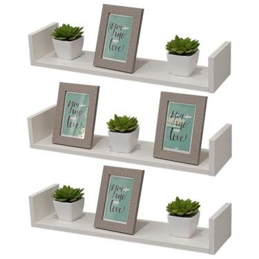 Imagem de Kit 3 Prateleiras em U 90X20cm Branco com Suporte Invisível