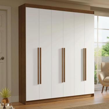 Imagem de Guarda-roupa Casal 6 Portas Batentes Saturno Madesa Rustic/branco