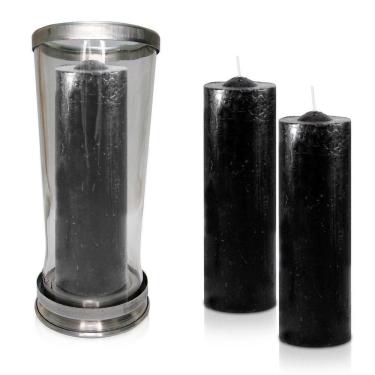 Imagem de Kit Copo Suporte Vidro Para Vela + 3 Velas Votivas 7 Dias Preta 250g